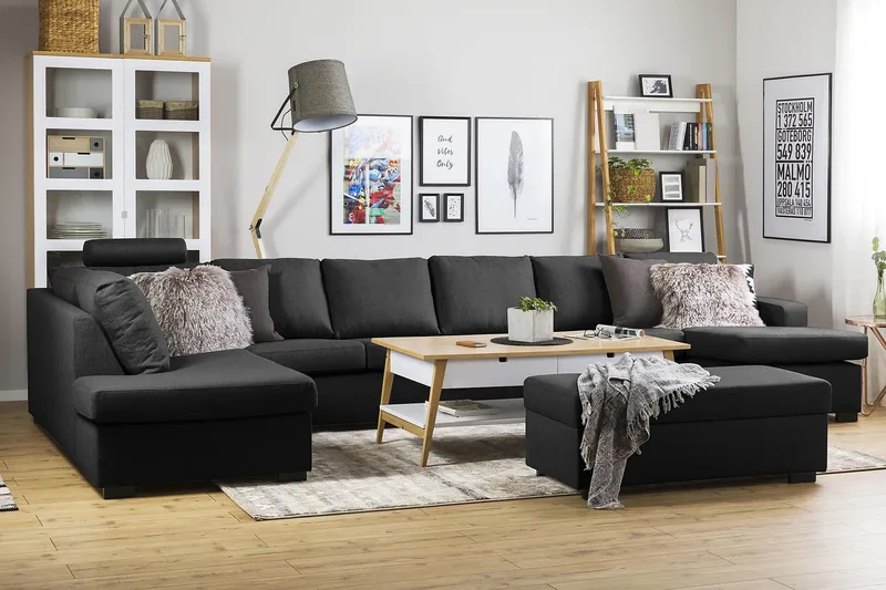 Crazy 6-sits Vänstervänd U-formad XX-Large Soffa med Divan och Schäslong i Tyg - Antracit - Products - Möbler - Soffa - U-soffa