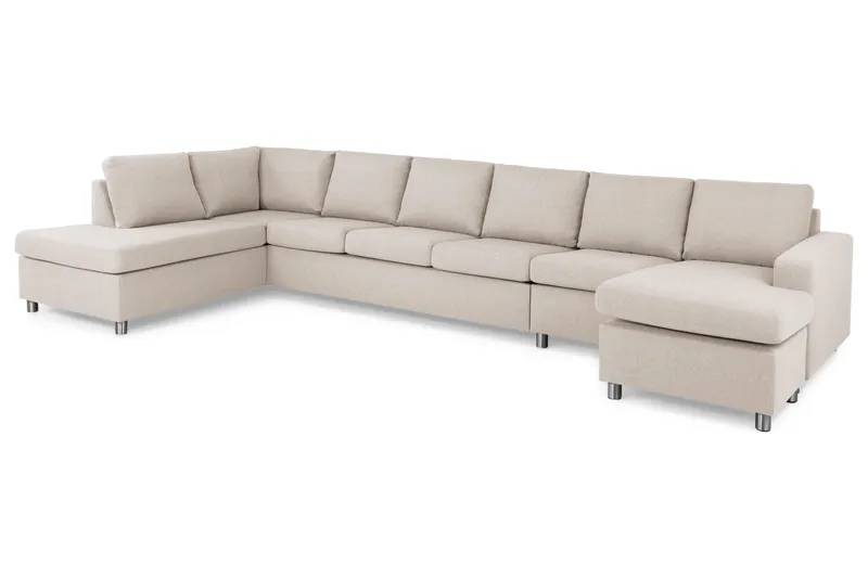 Crazy 6-sits Vänstervänd U-formad XX-Large Soffa med Divan och Schäslong i Tyg - Beige - Products - Möbler - Soffa - U-soffa