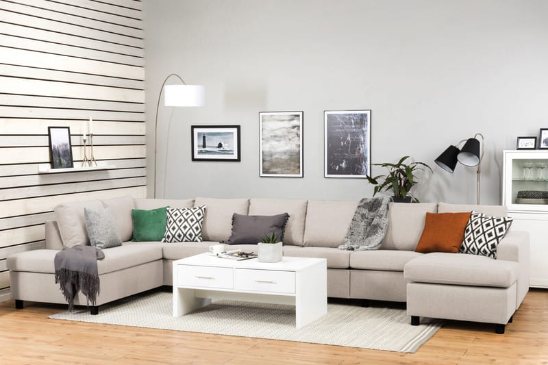 Crazy 6-sits Vänstervänd U-formad XX-Large Soffa med Divan och Schäslong i Tyg - Beige - Products - Möbler - Soffa - U-soffa