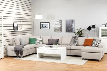 Crazy 6-sits Vänstervänd U-formad XX-Large Soffa med Divan och Schäslong i Tyg - Beige - Products - Möbler - Soffa - U-soffa