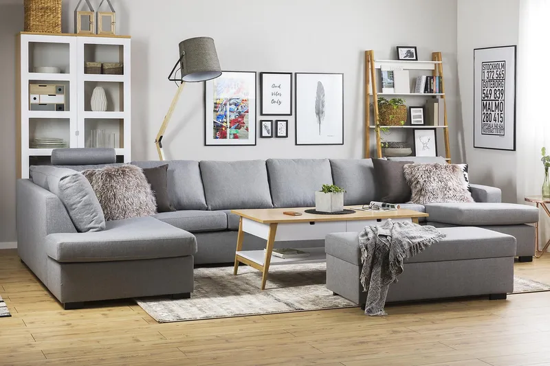 Crazy 6-sits Vänstervänd U-formad XX-Large Soffa med Divan och Schäslong i Tyg - Grå - Products - Möbler - Soffa - U-soffa