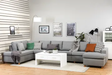 Crazy 6-sits Vänstervänd U-formad XX-Large Soffa med Divan och Schäslong i Tyg - Grå - Products - Möbler - Soffa - U-soffa