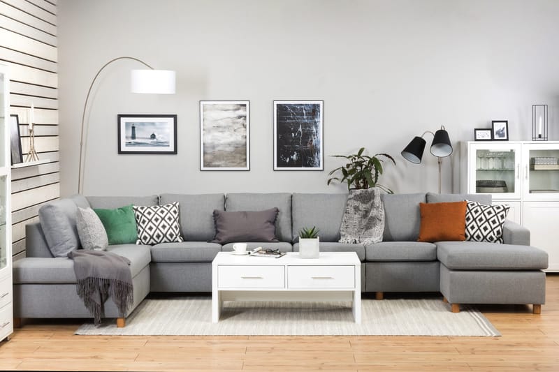 Crazy 6-sits Vänstervänd U-formad XX-Large Soffa med Divan och Schäslong i Tyg - Grå - Products - Möbler - Soffa - U-soffa