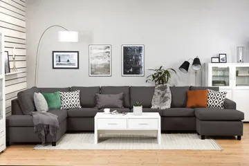 Crazy 6-sits Vänstervänd U-formad XX-Large Soffa med Divan och Schäslong i Tyg - Mörkgrå - Products - Möbler - Soffa - U-soffa