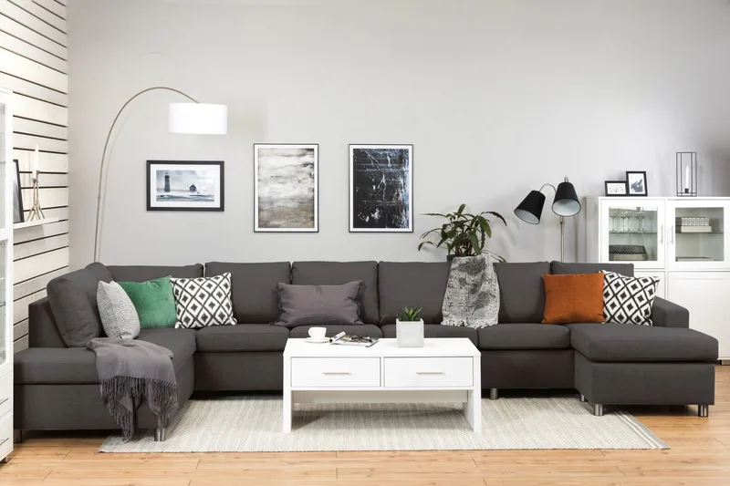 Crazy 6-sits Vänstervänd U-formad XX-Large Soffa med Divan och Schäslong i Tyg - Mörkgrå - Products - Möbler - Soffa - U-soffa