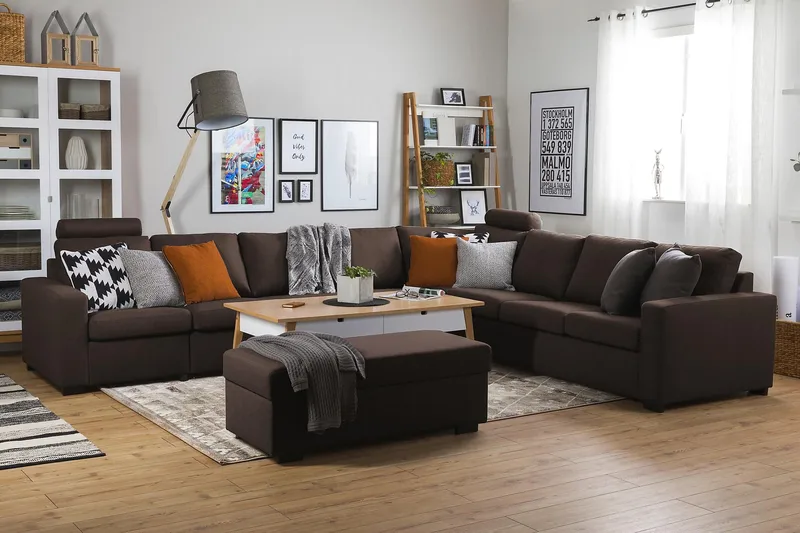 Crazy 7-sits Vändbar L-formad XX-Large Hörnsoffa i Tyg - Brun - Products - Möbler - Soffa - Hörnsoffa