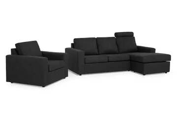 Crazy Soffgrupp 3-sits Vändbar L-formad Divansoffa + Fåtölj i Tyg - Antracit - Products - Möbler - Soffa - Soffgrupp