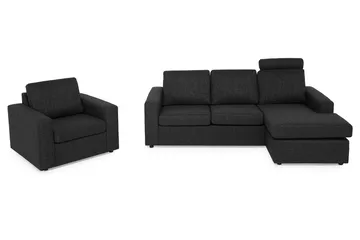 Crazy Soffgrupp 3-sits Vändbar L-formad Divansoffa + Fåtölj i Tyg - Antracit - Products - Möbler - Soffa - Soffgrupp