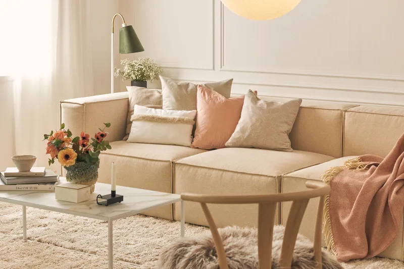Cubo 4-sits Djup Modulsoffa i Tyg - Beige - Products - Möbler - Soffa - 3 sits soffa