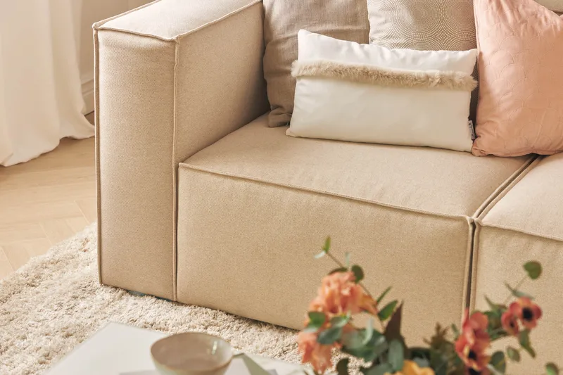 Cubo 4-sits L-formad Djup Modulsoffa med Divan i Tyg - Beige - Products - Möbler - Soffa - Divansoffa & schäslongsoffa