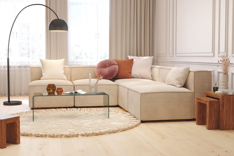 Cubo 5-sits L-formad Djup Modulhörnsoffa i Manchester - Beige - Products - Möbler - Soffa - Hörnsoffa