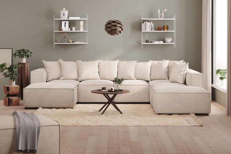 Cubo 5-sits U-formad Djup Modulsoffa med Divan och Schäslong i Manchester - Beige - Products - Möbler - Soffa - U-soffa