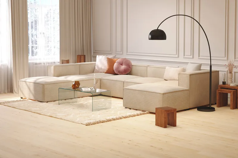 Cubo 5-sits U-formad Djup Modulsoffa med Divan och Schäslong i Manchester - Beige - Products - Möbler - Soffa - U-soffa