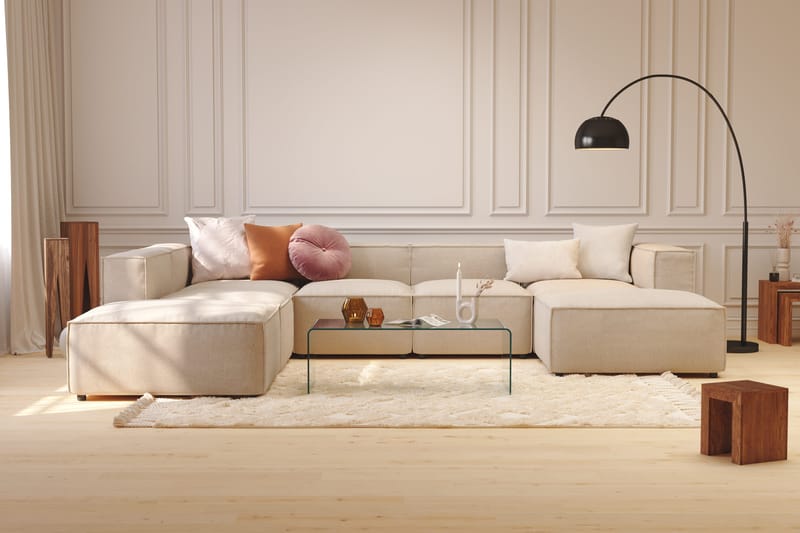 Cubo 5-sits U-formad Djup Modulsoffa Med Divan och Schäslong i Sammet - Beige - Products - Möbler - Soffa - U-soffa
