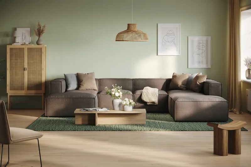 Cubo 5-sits U-formad Djup Modulsoffa Med Divan och Schäslong i Sammet - Grå - Products - Möbler - Soffa - U-soffa