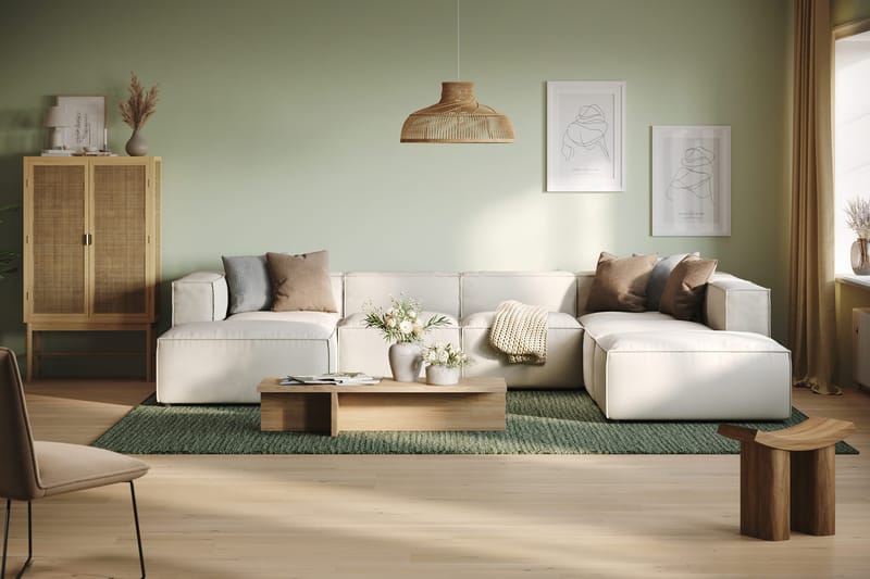 Cubo 5-sits U-formad Djup Modulsoffa Med Divan och Schäslong i Sammet - Vit - Products - Möbler - Soffa - U-soffa