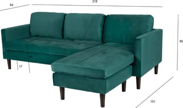 Divansoffa grön 218 cm bred - Grön/svart - Products - Möbler - Soffa - Sammetssoffa