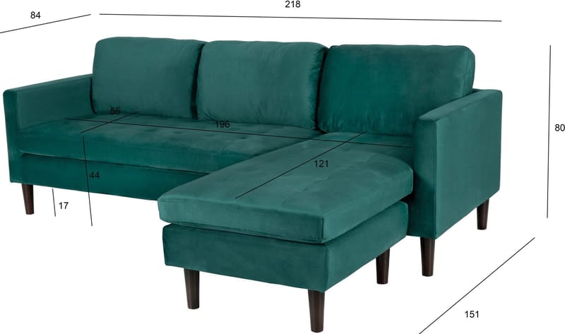 Divansoffa grön 218 cm bred - Grön/svart - Products - Möbler - Soffa - Sammetssoffa
