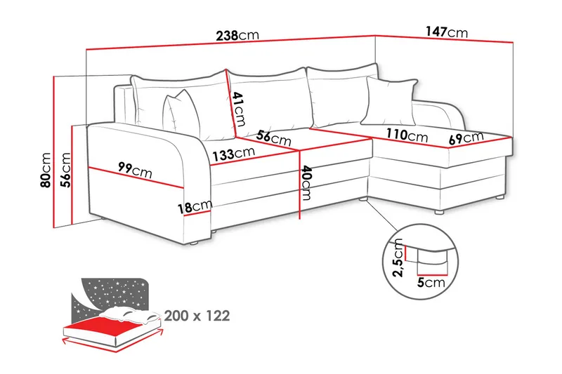 Alvared Soffa med Divan 3-sits - Svart - Products - Möbler - Soffa - Divansoffa & schäslongsoffa - 3 sits soffa med divan