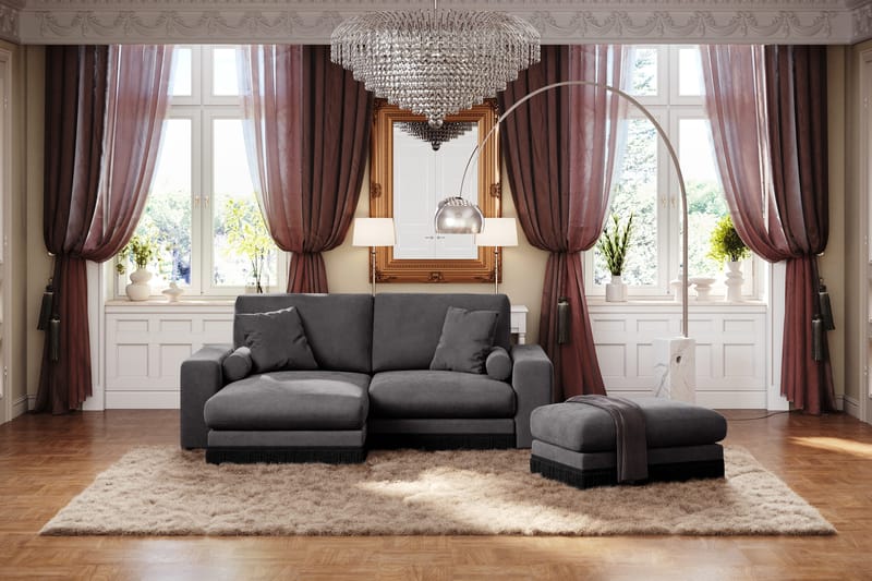 Arken Lyx 3-sits Vändbar L-formad Djup Divansoffa i Sammet - Mörkgrå - Products - Möbler - Soffa - Divansoffa & schäslongsoffa - 3 sits soffa med divan