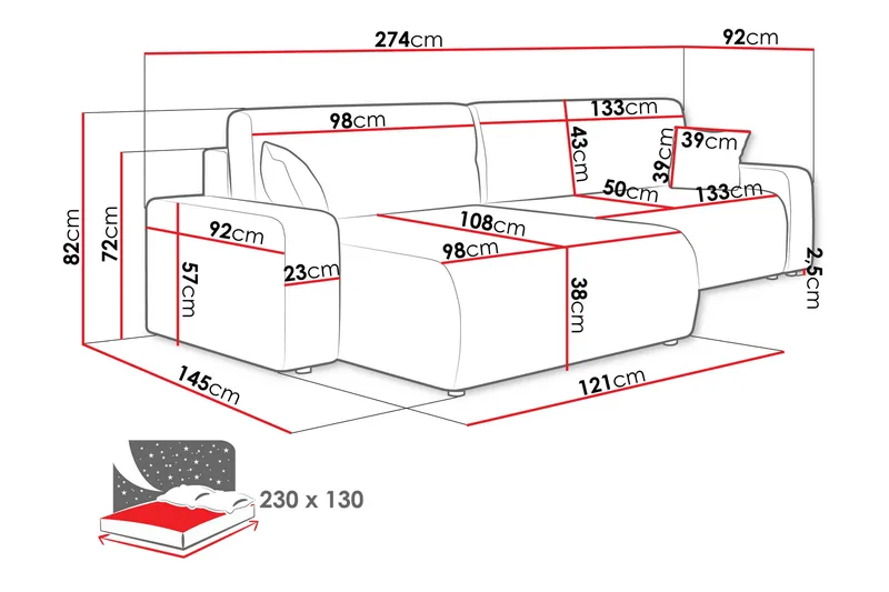 Barile Soffa med Divan 3-sits - Ljusgrå - Products - Möbler - Soffa - Divansoffa & schäslongsoffa - 3 sits soffa med divan