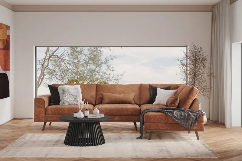 Copenhagen 4-sits Högervänd L-formad Divansoffa i Konstläder - Brun - Products - Möbler - Soffa - Divansoffa & schäslongsoffa - 4 sits soffa med divan