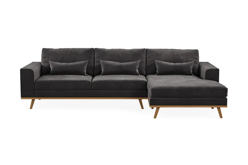 Copenhagen 4-sits Högervänd L-formad Divansoffa i Sammet - Mörkgrå - Products - Möbler - Soffa - Divansoffa & schäslongsoffa - 4 sits soffa med divan