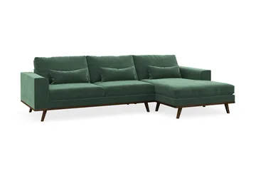 Copenhagen 4-sits Högervänd L-formad Divansoffa i Sammet - Mörkgrön - Products - Möbler - Soffa - Divansoffa & schäslongsoffa - 4 sits soffa med divan