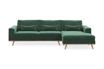 Copenhagen 4-sits Högervänd L-formad Divansoffa i Sammet - Mörkgrön - Products - Möbler - Soffa - Divansoffa & schäslongsoffa - 4 sits soffa med divan