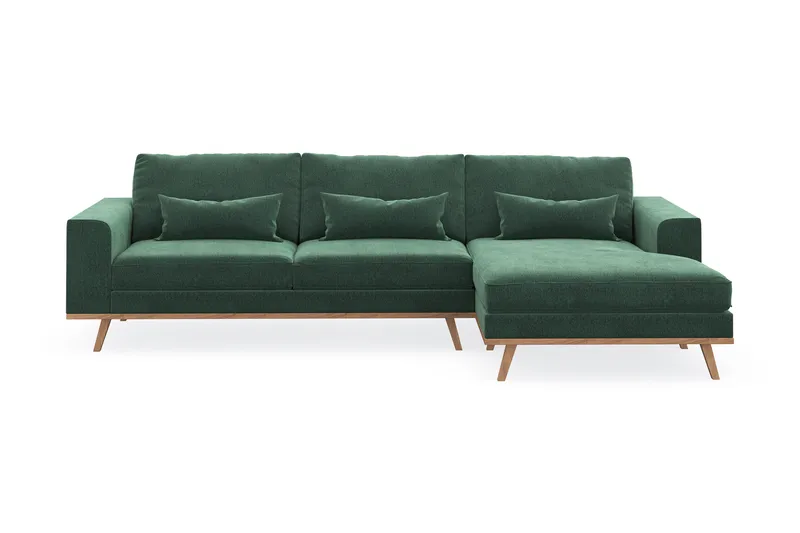 Copenhagen 4-sits Högervänd L-formad Divansoffa i Sammet - Mörkgrön - Products - Möbler - Soffa - Divansoffa & schäslongsoffa - 4 sits soffa med divan