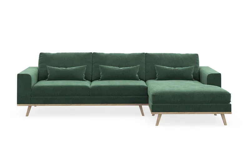 Copenhagen 4-sits Högervänd L-formad Divansoffa i Sammet - Mörkgrön - Products - Möbler - Soffa - Divansoffa & schäslongsoffa - 4 sits soffa med divan