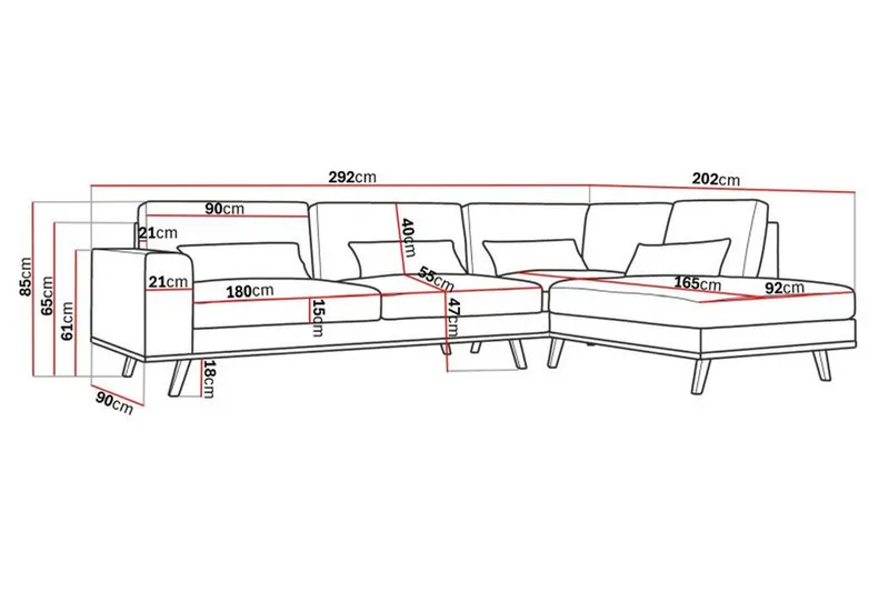 Copenhagen 4-sits Högervänd L-formad Divansoffa i Tyg - Brun - Products - Möbler - Soffa - Divansoffa & schäslongsoffa - 4 sits soffa med divan