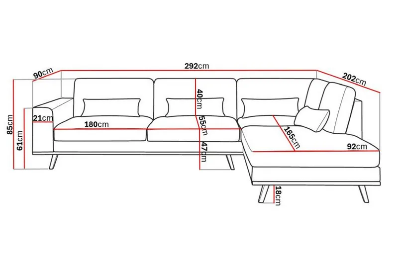 Copenhagen 4-sits Högervänd L-formad Divansoffa i Tyg - Brun - Products - Möbler - Soffa - Divansoffa & schäslongsoffa - 4 sits soffa med divan
