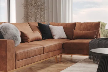 Copenhagen 4-sits Högervänd L-formad Schäslongsoffa i Konstläder - Brun - Products - Möbler - Soffa - Divansoffa & schäslongsoffa - 4 sits soffa med divan
