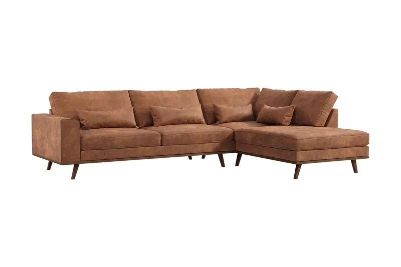 Copenhagen 4-sits Högervänd L-formad Schäslongsoffa i Konstläder - Brun - Products - Möbler - Soffa - Divansoffa & schäslongsoffa - 4 sits soffa med divan