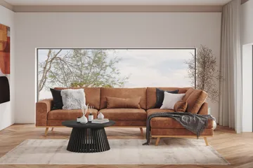 Copenhagen 4-sits Högervänd L-formad Schäslongsoffa i Konstläder - Brun - Products - Möbler - Soffa - Divansoffa & schäslongsoffa - 4 sits soffa med divan