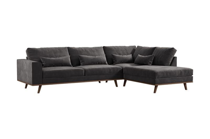 Copenhagen 4-sits Högervänd L-formad Schäslongsoffa i Sammet - Mörkgrå - Products - Möbler - Soffa - Divansoffa & schäslongsoffa - 4 sits soffa med divan