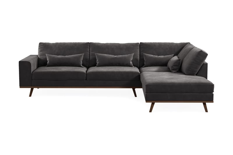 Copenhagen 4-sits Högervänd L-formad Schäslongsoffa i Sammet - Mörkgrå - Products - Möbler - Soffa - Divansoffa & schäslongsoffa - 4 sits soffa med divan