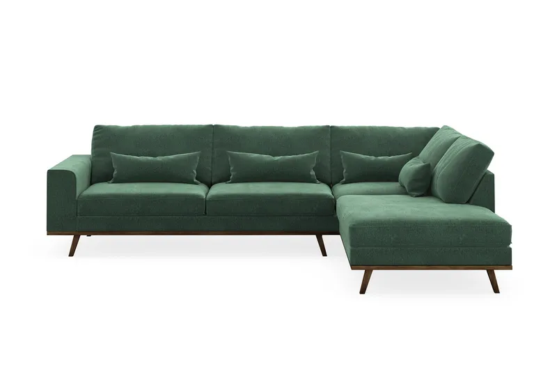 Copenhagen 4-sits Högervänd L-formad Schäslongsoffa i Sammet - Mörkgrön - Products - Möbler - Soffa - Divansoffa & schäslongsoffa - 4 sits soffa med divan