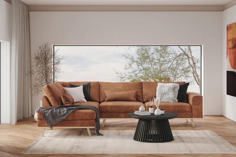 Copenhagen 4-sits Vänstervänd L-formad Divansoffa i Konstläder - Brun - Products - Möbler - Soffa - Divansoffa & schäslongsoffa - 4 sits soffa med divan