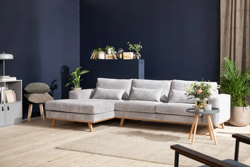 Copenhagen 4-sits Vänstervänd L-formad Divansoffa i Manchester - Ljusgrå - Products - Möbler - Soffa - Divansoffa & schäslongsoffa - 4 sits soffa med divan