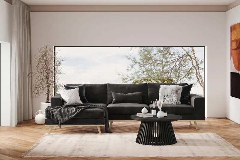 Copenhagen 4-sits Vänstervänd L-formad Divansoffa i Sammet - Mörkgrå - Products - Möbler - Soffa - Divansoffa & schäslongsoffa - 4 sits soffa med divan