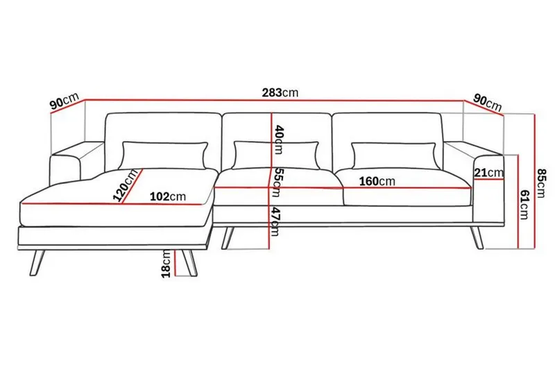 Copenhagen 4-sits Vänstervänd L-formad Divansoffa i Sammet - Mörkgrå - Products - Möbler - Soffa - Divansoffa & schäslongsoffa - 4 sits soffa med divan