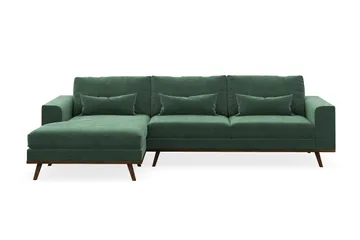 Copenhagen 4-sits Vänstervänd L-formad Divansoffa i Sammet - Mörkgrön - Products - Möbler - Soffa - Divansoffa & schäslongsoffa - 4 sits soffa med divan