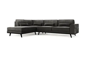 Copenhagen 4-sits Vänstervänd L-formad Schäslongsoffa i Sammet - Mörkgrå - Products - Möbler - Soffa - Divansoffa & schäslongsoffa - 4 sits soffa med divan