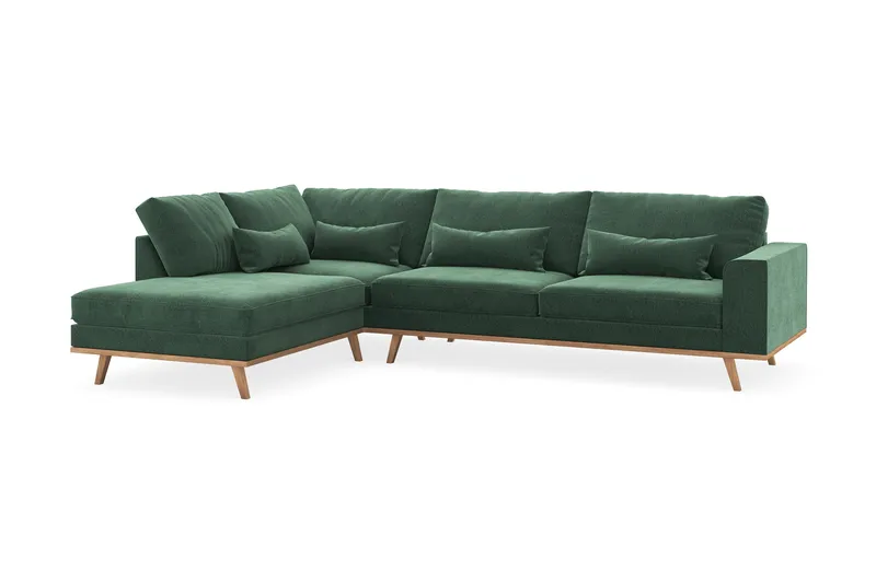 Copenhagen 4-sits Vänstervänd L-formad Schäslongsoffa i Sammet - Mörkgrön - Products - Möbler - Soffa - Divansoffa & schäslongsoffa - 4 sits soffa med divan