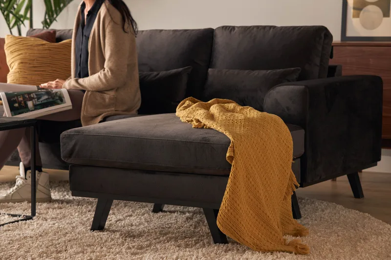 Copenhagen Compact 3-sits Vändbar L-formad Divansoffa i Sammet - Mörkgrå - Products - Möbler - Soffa - Divansoffa & schäslongsoffa - 3 sits soffa med divan