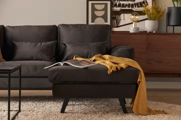 Copenhagen Compact 3-sits Vändbar L-formad Divansoffa i Sammet - Mörkgrå - Products - Möbler - Soffa - Divansoffa & schäslongsoffa - 3 sits soffa med divan