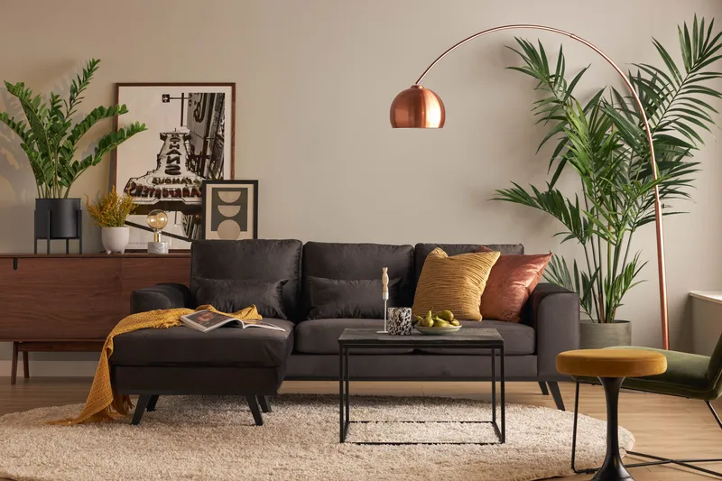 Copenhagen Compact 3-sits Vändbar L-formad Divansoffa i Sammet - Mörkgrå - Products - Möbler - Soffa - Divansoffa & schäslongsoffa - 3 sits soffa med divan