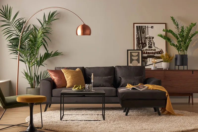 Copenhagen Compact 3-sits Vändbar L-formad Divansoffa i Sammet - Mörkgrå - Products - Möbler - Soffa - Divansoffa & schäslongsoffa - 3 sits soffa med divan